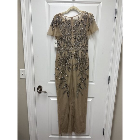 Papell Studio Size 6 Beige Formal Sequin Beaded Formal Dress Cocktail Gown NWT - Picture 10 of 16